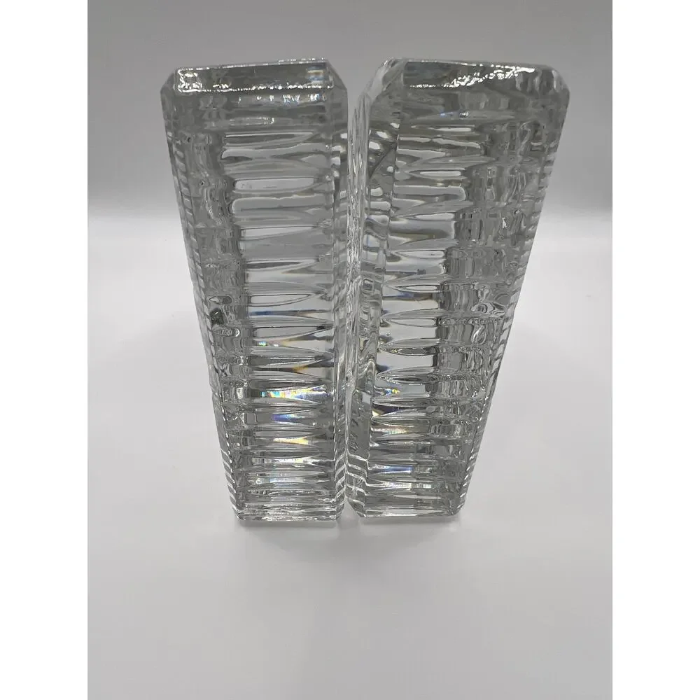 Vintage Waterford-inspired Quadrant-style heavy glass bookends – matching pair